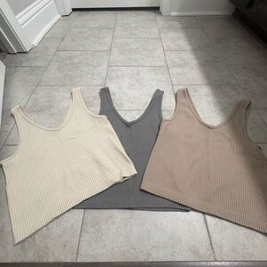 Ribbed Knit Tank Top - Cream, Gray, and Tan
